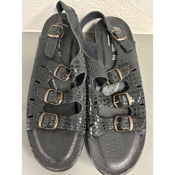 Flexus by Spring Step Black Leather Three buckle Wedge Slingback Sandal 9.5 / 40 - Picture 3 of 8